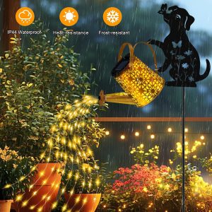 Solar Lights Outdoor Decorative, Watering Can with Cascading Lights